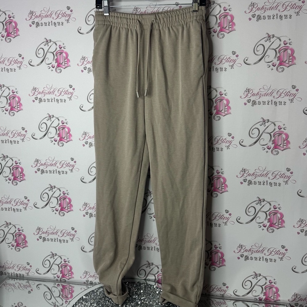 Zara Light Tan Joggers cream beige cuffed pants bottoms sweatpants comfy